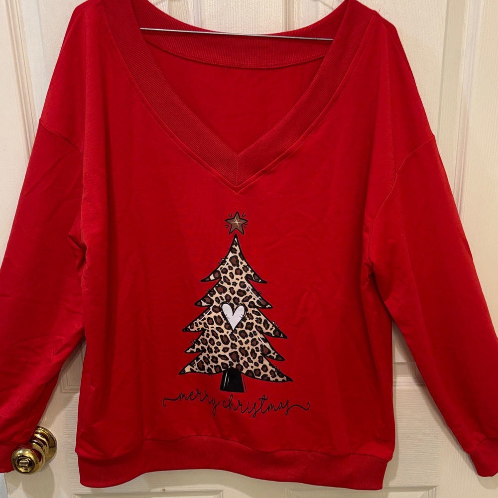 Red V-Neck Christmas Sweater